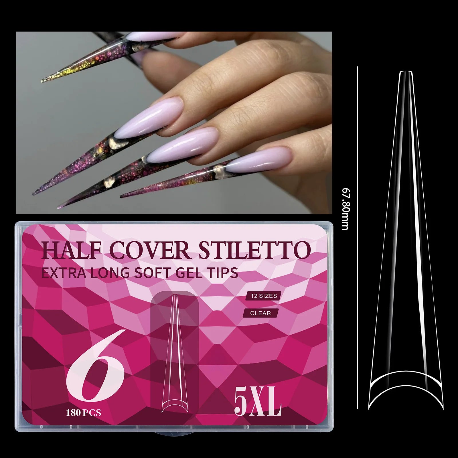 Misscheering 180pcs 5XL Ulrta Long Traceless Nail Art Enhancements No Marks and No Polishing Nail Art Tips