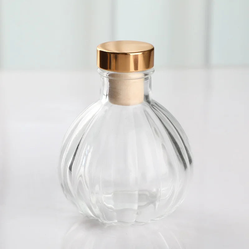 Empty Clear Round Pumpkin Shape Aromatherapy Reed Diffuser Fragrance Glass Bottle with Corks