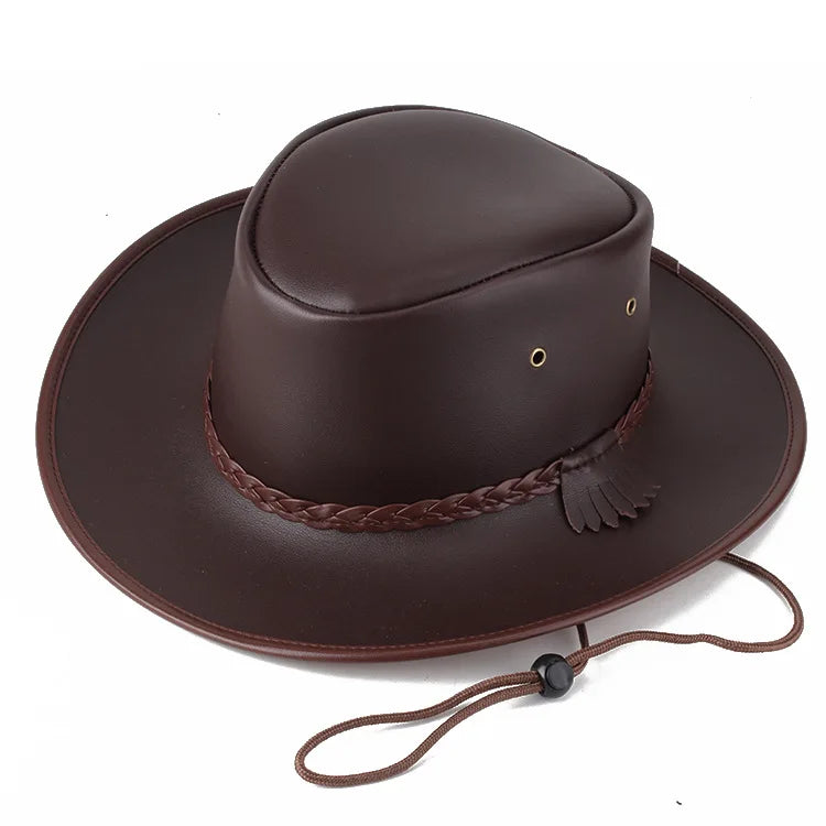 Women & Men Outdoor Leather Western Cowboy Hats Fedora Brim Cowgirl Fedora Hat