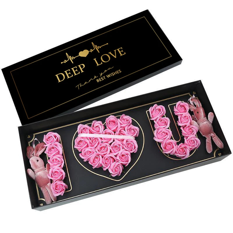 Customized Rectangle Valentine's Mother's Day Flower Gift Packaging Box Exquisite Black Cardboard I Love You Rose Flower Box