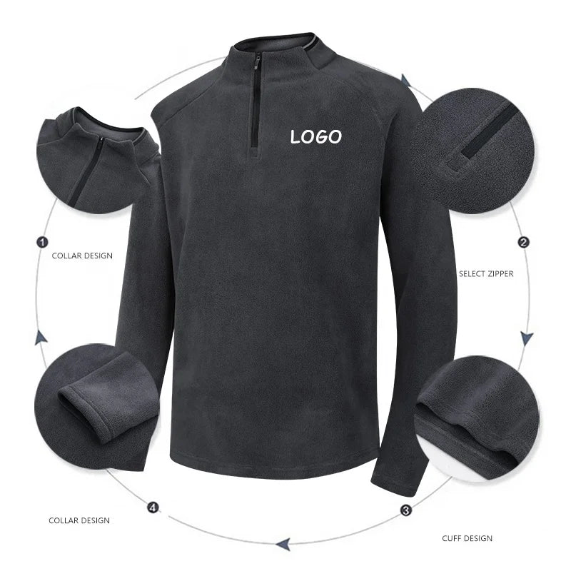 OEM ODM High Quality Polyester Sweatwear Polar Fleece Pullover Casual Long Sleeve Thermal Shirt Men With Half Zipper