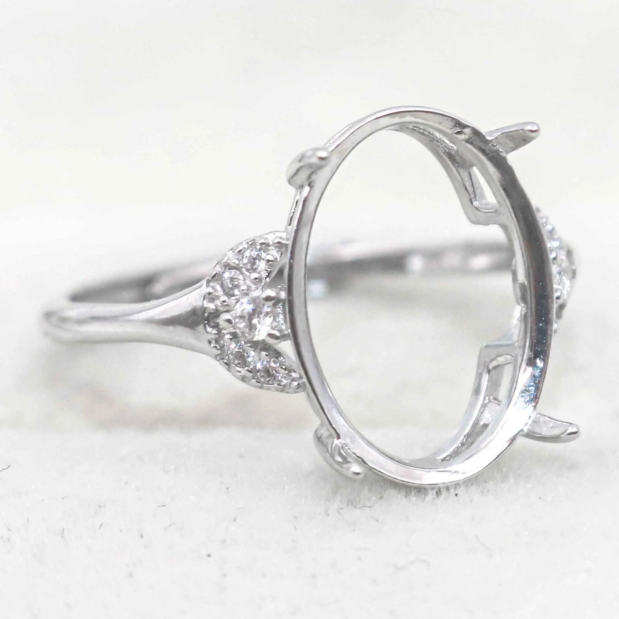 Sterling Silver 10*14mm Semi Mount Ring Empty Frame Blank Support Setting S925 Base Holder Without Center Stone for DIY Inlay