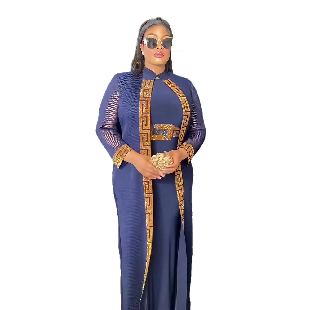 Morden Style African Style Clothing a Two-piece Set African Attire Dresses Rhine Stone Elegant Kaftan African Dresses