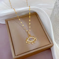 Delicate 18k Gold Plated Stainless Steel CZ Crystal Eye Shape Necklace Titanium Steel Zircon Evil Eyes Pendant Necklace