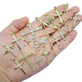 HH1015 Dainty Shiny 18k Gold Cz Micro Pave Diamond Cross Charmcubic Zirconia Cross Charm Christian Religion Pendant