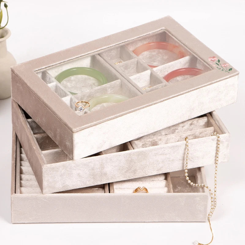 Stackable Velvet Jewelry Tray Organizer Custom Jewelry Box Jewelry Display Tray Storage Case With Lid