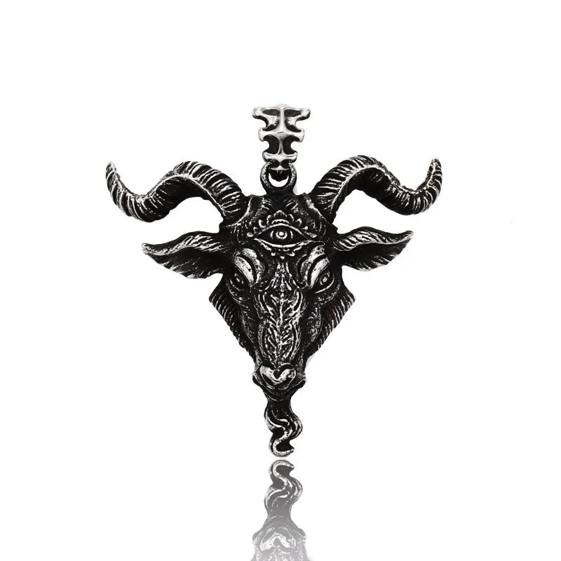 SS8-590P Punk Style Metal Goat Satan Labeling Pendant Animal Necklace Stainless Steel Men Jewelry Men's Necklace Accessories
