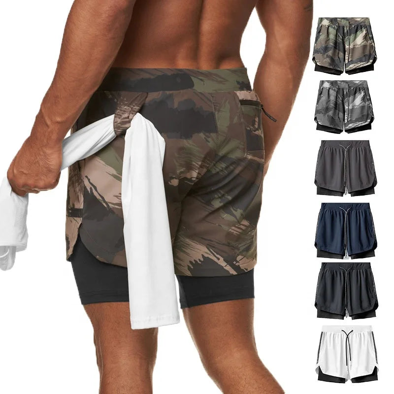 Custom Mens 2 in 1 Workout Shorts With Phone Pocket Compression Gym Yoga Shorts Sports Running Shorts Yoga Leggings Shorts
