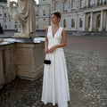 Elegant Women Long Dresses Solid Hipster Halter V-neck Backless Shirring Vestidos Female High Street New Robe