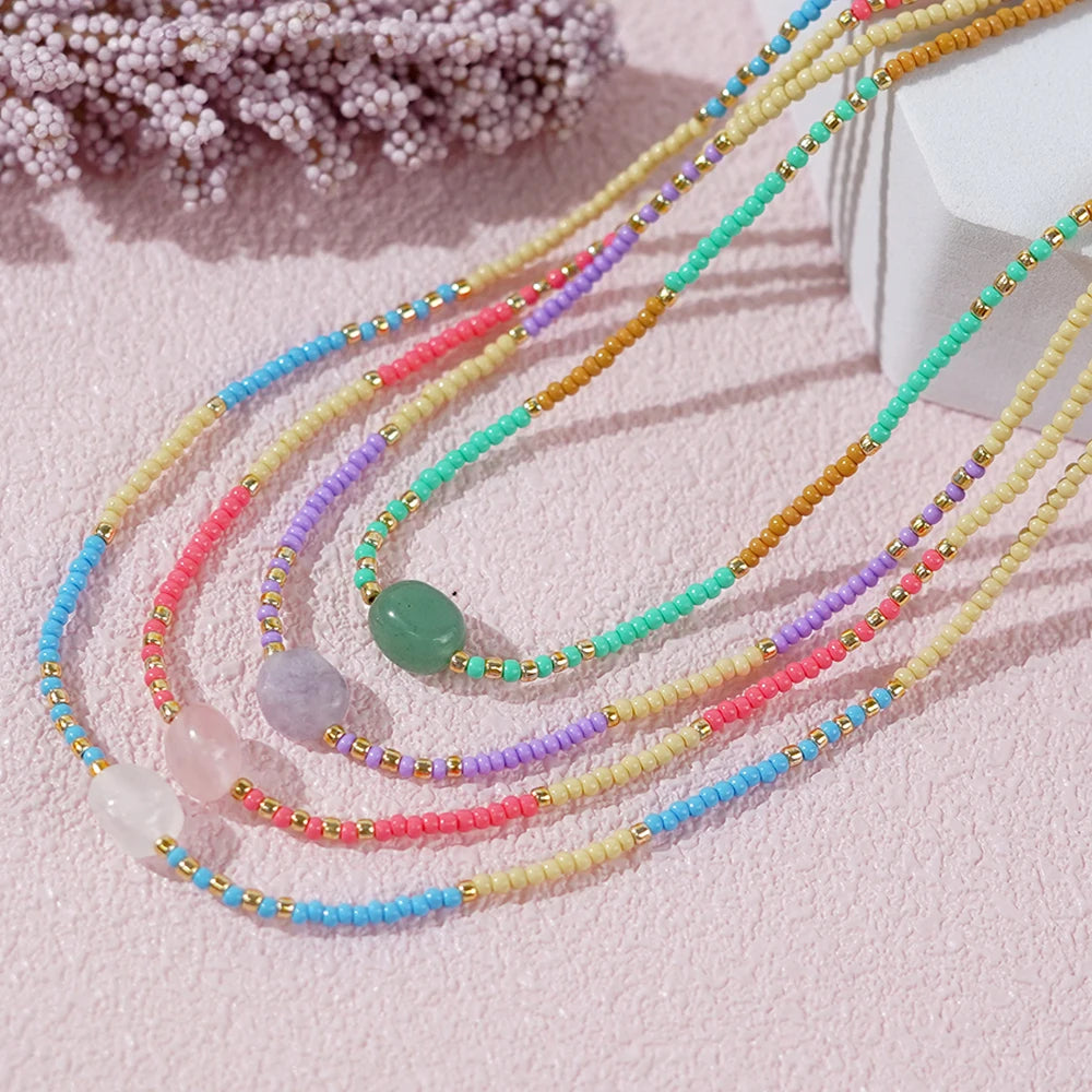 Go2boho Minimalist Fashion  Long String Multi Gravel and Beaded bohemian Necklaces for Women Colorful Lovely Jewelry Teen Gift