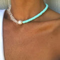 Maiou Handmade Boho Freshwater Pearl Polymer Clay Irregular Stone Beaded Necklace Jewelry for Women