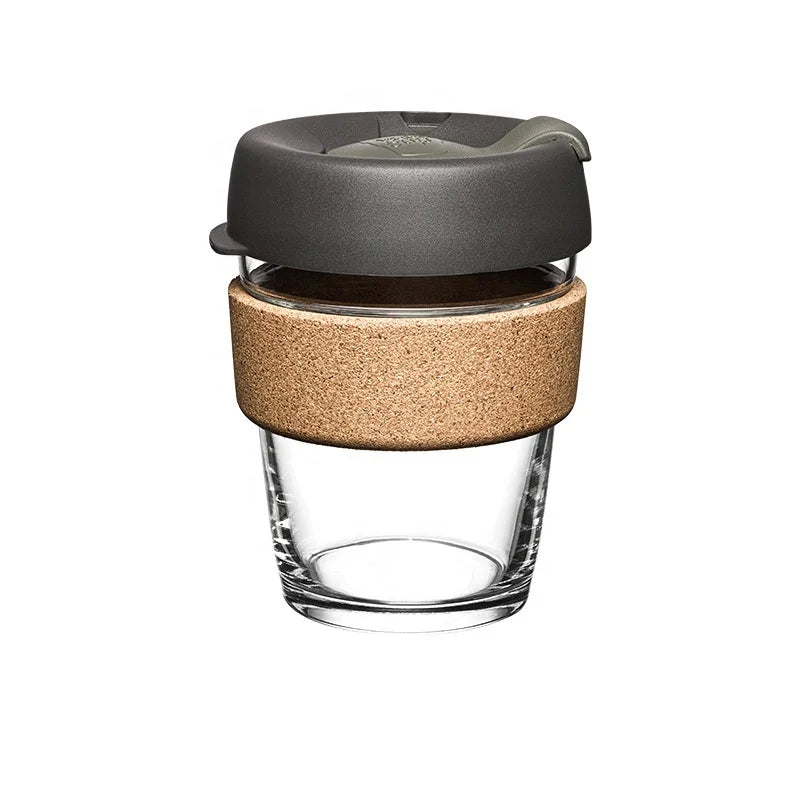 Factory Wholesale Glass Coffee Mugs 350ml 12oz High Borosilicate Coffee Glasses with Wood Ring and Rubber Lid