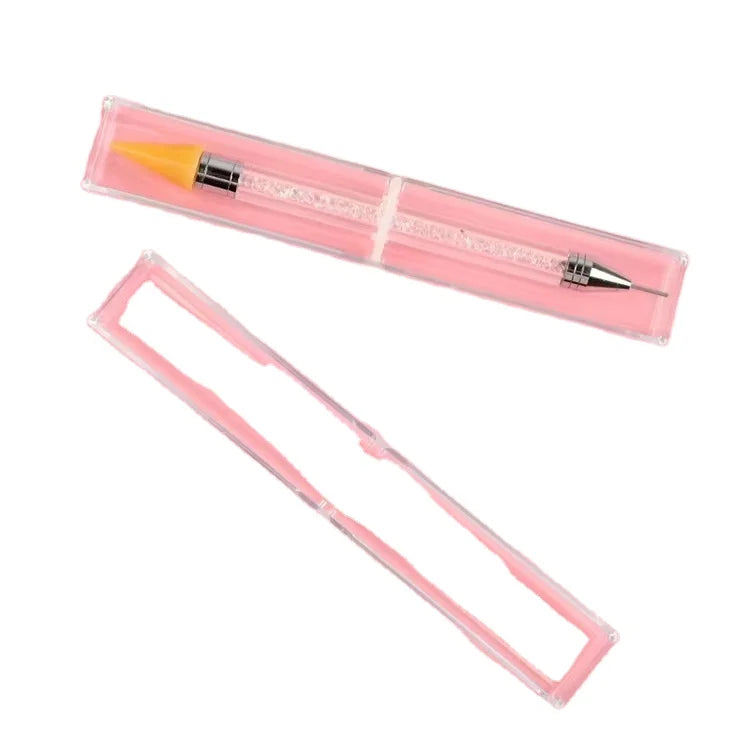 Dual-Ended 2-Way Silicone Nail Art Sculpture Pen Dot Painting Point and Rhinestone Picker Wax Pencil with Crystal Handle Tool