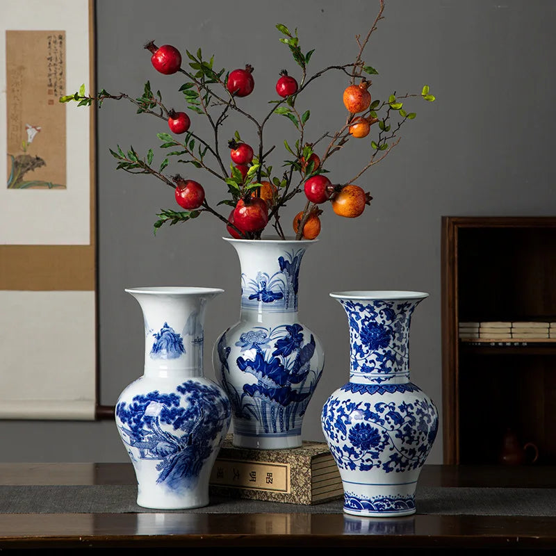 2024 Jingdezhen Blue & White Antique Porcelain Vase - Premium Living Room & Desktop Flower Decor Perfect Housewarming Gift