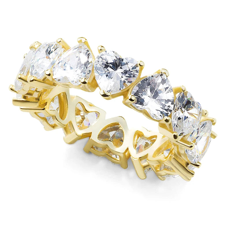 Gemnel Bridal Jewelry 925 Sterling Silver Heart 18k Gold Eternity Diamond Band Rings