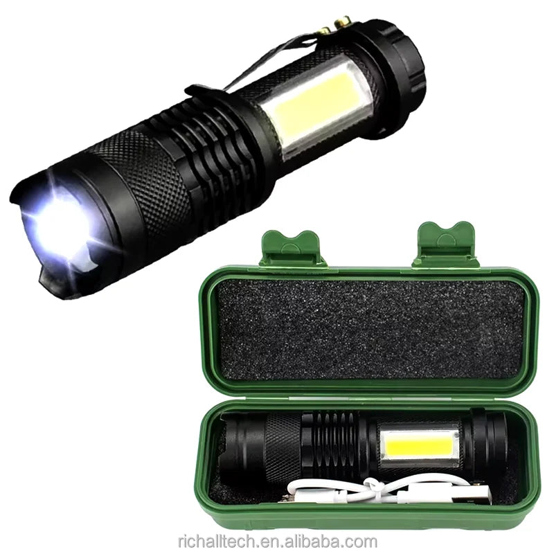 Super Bright Outdoor Zoom Dimmer Waterproof Rechargeable Torch Camping Lights Zoomable Emergency Mini COB Q5 LED Flashlight