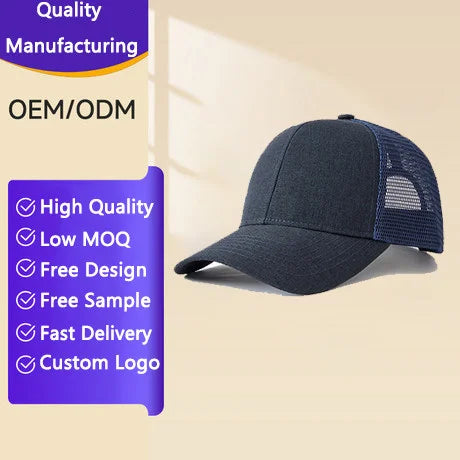 Promotional OEM Cotton Quick Dry Breathable Blank Baseball Cap Snapback Mesh Trucker Hat with Custom Logo Unisex
