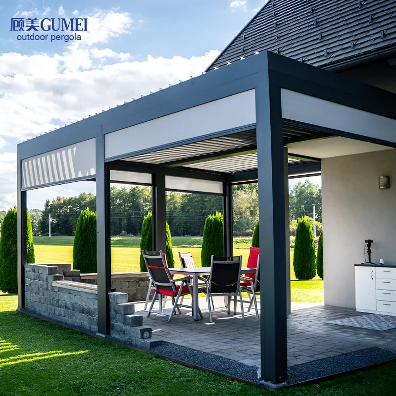 Modern Bioclimatic Aluminum Pergolas Electric Motorized Louvred Patio Systems Outdoor Waterproof Adjustable Louvered Roof Gazebo