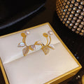 S925 Silver Needle Retro Temperament Personality Leaf Pearl Earrings Rhinestone Crystal Stud Earring for Women