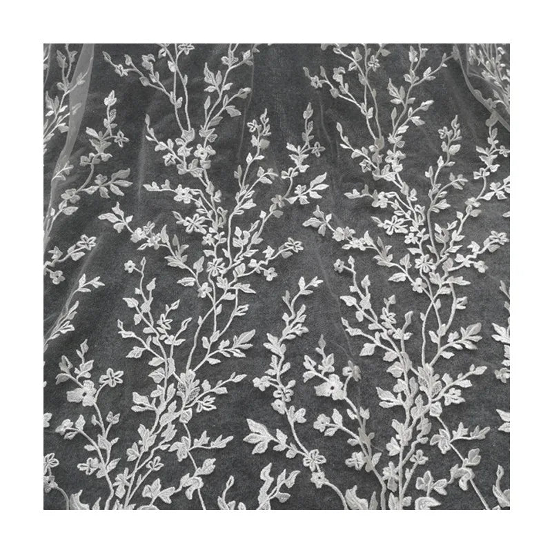 Luxurious Embroidered 3D Lace Mesh Fabric with Pearls 100% Polyester for Children's Wedding Dress Accessories