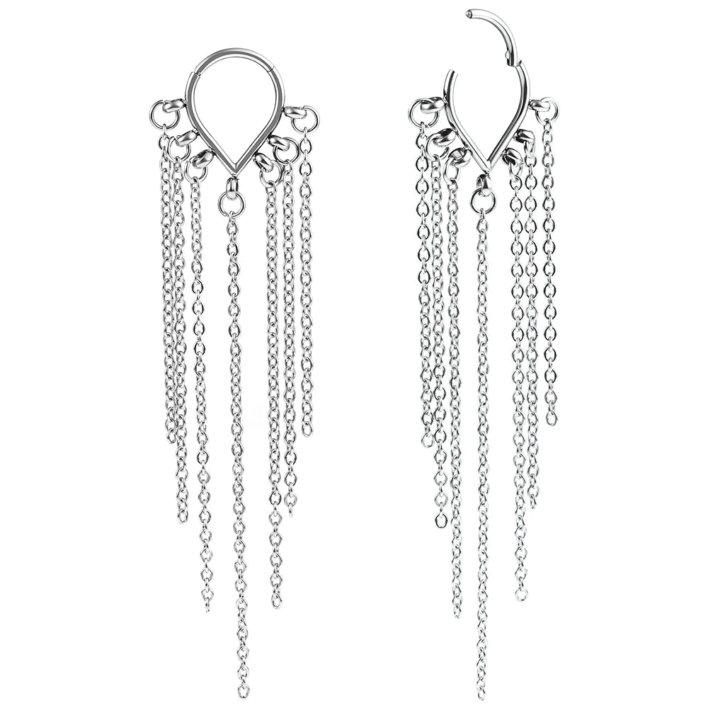 Evorte New Fashion 316L Stainless Steel Silver Plated Long Tassel Nose Ring Ear Plug Nostril Lobe Septum Cartilage Children's