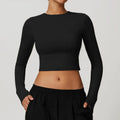 Women's round Neckline Boat Neck Crop Top Long Sleeve Tshirt Eco-Friendly Regular Fit Crop Top
