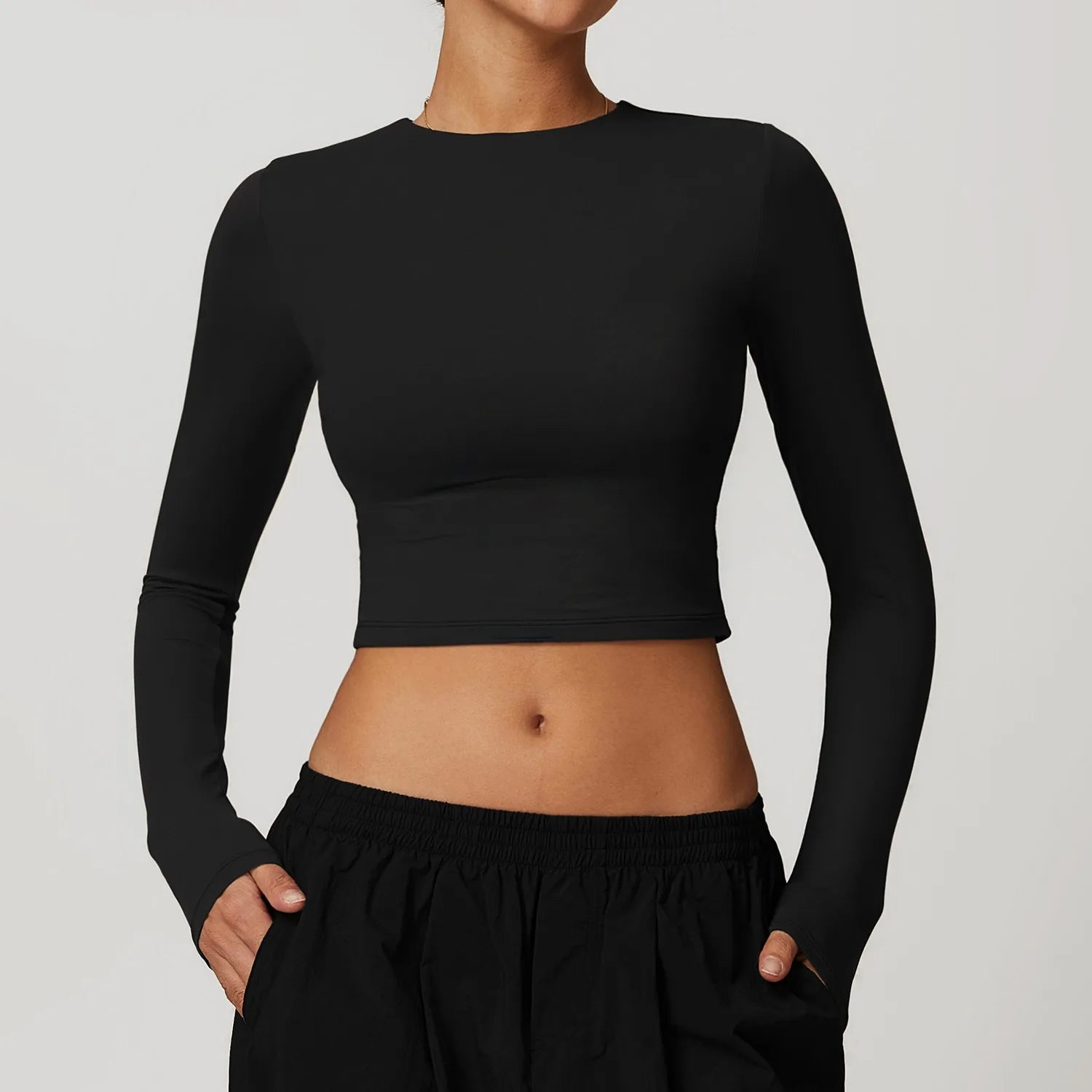 Women's round Neckline Boat Neck Crop Top Long Sleeve Tshirt Eco-Friendly Regular Fit Crop Top