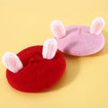 2026 Custom New Design Solid Color Rabbit Ear Wool Adjustable Pet Beret for Dogs Cats Cats Dobby Style for Winter Season