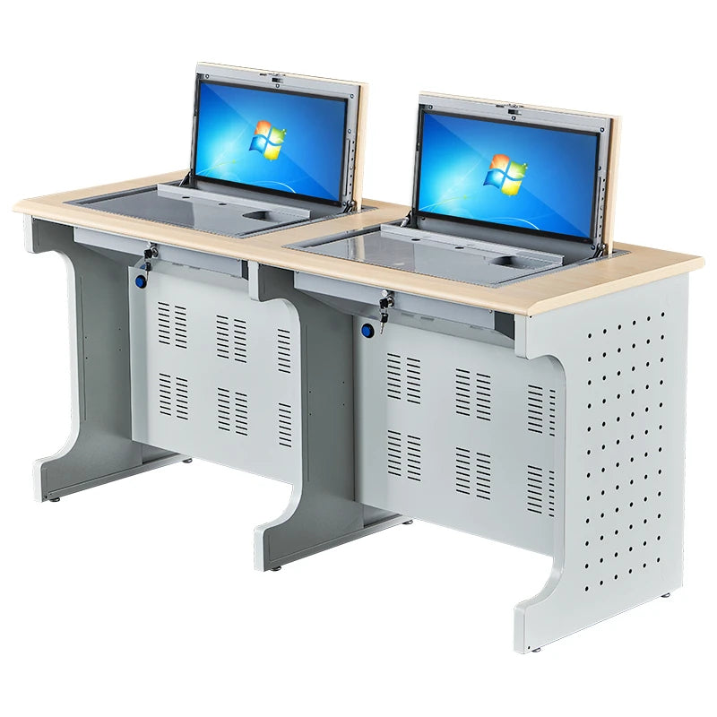 Modern Classroom School Workshop Flip up Computer Desk Monitor Safety Box Multifunction Turn Over