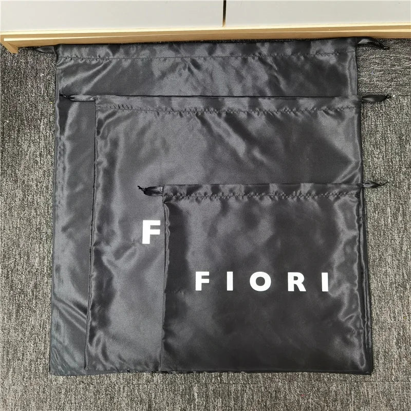 Custom Logo Large Satin Dust Bag with PP Drawstring Black 25x38cm Hair Use Handbag Cover