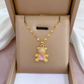 Fashion Women Teddy Bear Pendant Necklace 18k Gold Plated Jewelry Personality Stainless Steel Heart Bear Necklace