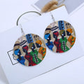 Africa Tribal Painted Fabric Headwrap Woman African American Art AFRO Artistic Black Ethnic Wood Wooden Drop Earrings Jewelry