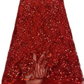 Shiny Red Lace Fabric Beads Embroidered Fabric Guipure Mesh Lace Beaded Embroidery Fabric