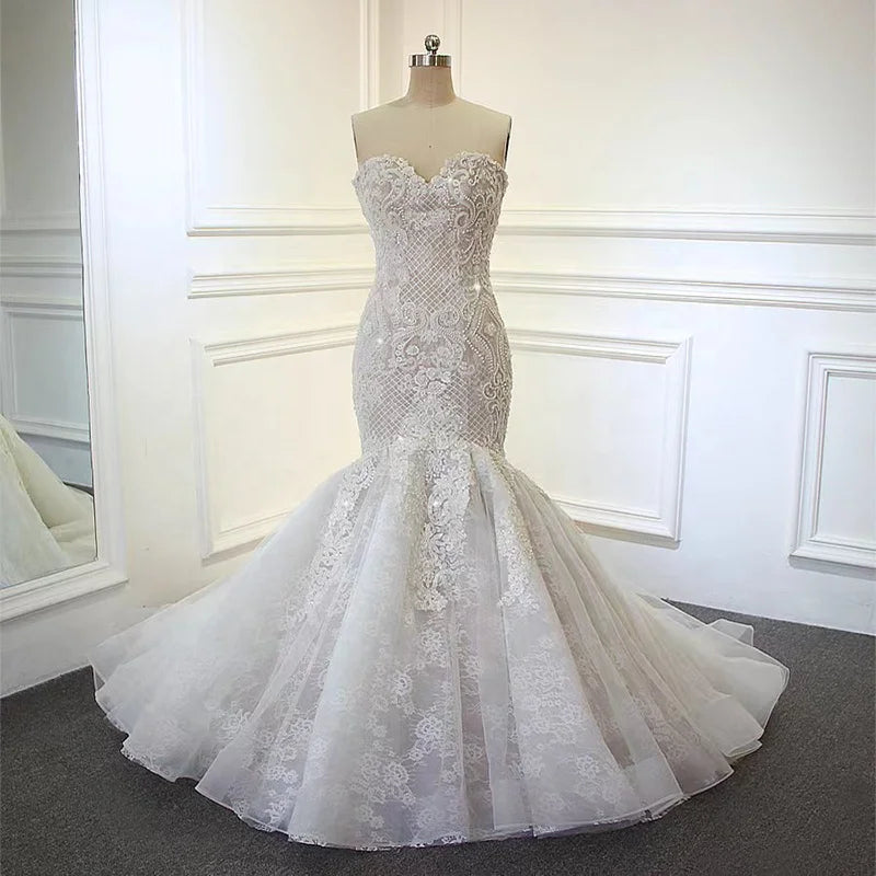 Jancember CJ061 Lace Sleeveless Embroidery Mermaid Wedding Dresses for Women