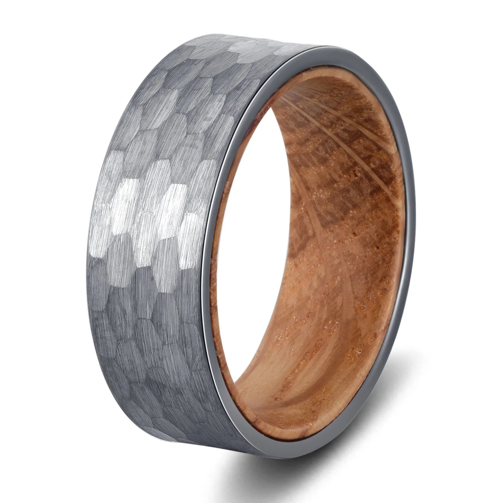 POYA Whisky Barrel Men's Personalized Hammered Silver Tungsten Rings Men Promise Engagement Ring