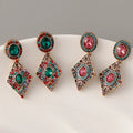 Vintage Gemstone Geometric Earrings Women Jewelry Rhinestone Geometric Stud Earrings Wholesale Bulk