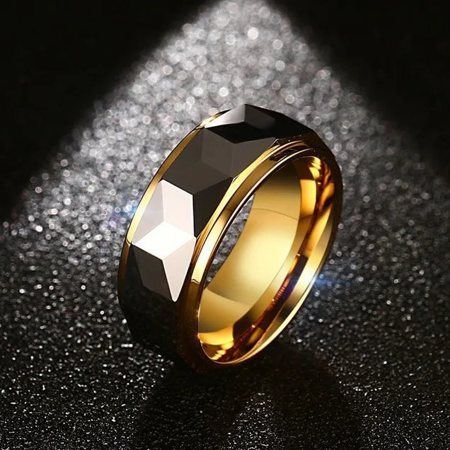 Tungsten Steel Gold Ring 8mm Gold-plated Tungsten Ring for Men's Engagement Wedding Band Polished and Comfortable