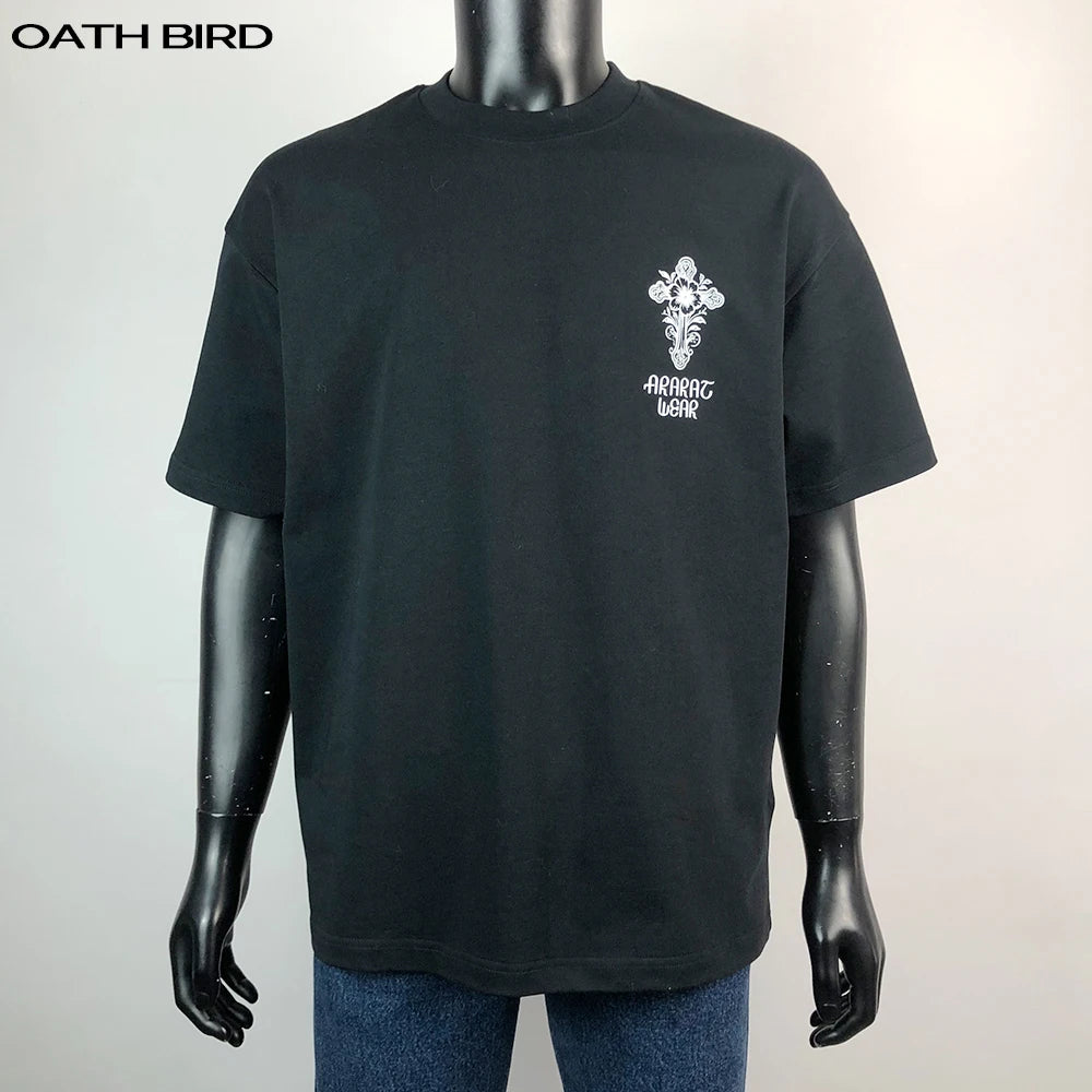 100% Cotton 300gsm Oversized Dropped Shoulder Heavyweight T Shirt Custom Screen Printing Logo Men's Hip Hop Streetwear TShirts