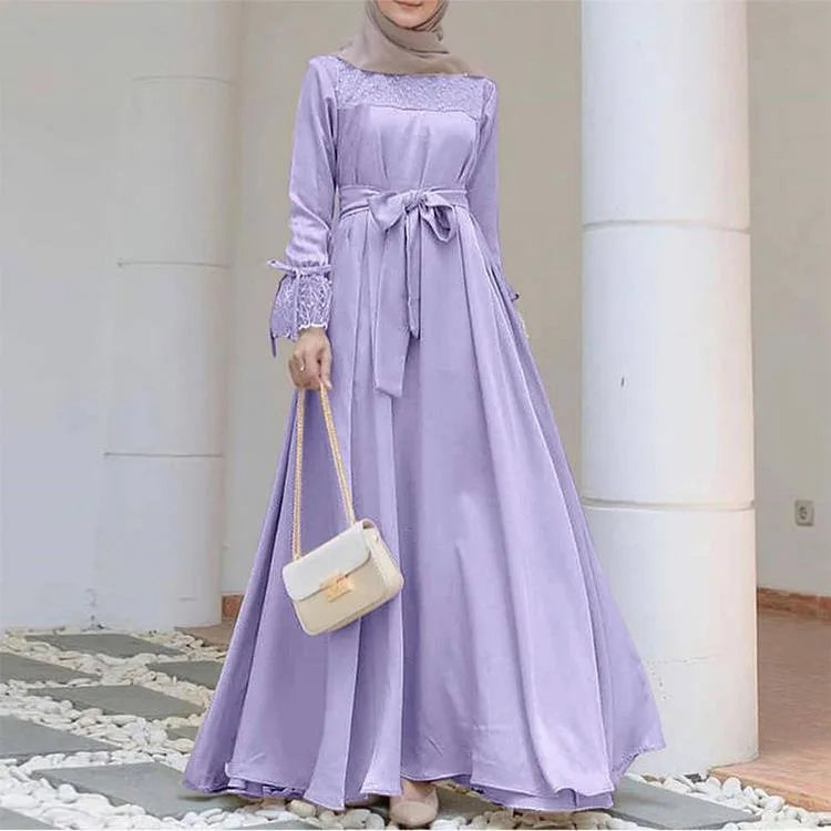 S-5XL Arabian Robe Vintage Summer Women's Solid Color Collage Four Sided Spring Muslim Women's Clothing