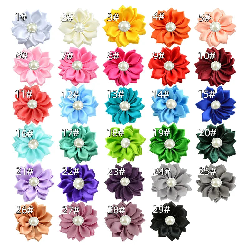 4cm Handmade Garment Flowers  Artificial Decorative Handmade Crystal Chiffon Fabric Flower for Garment Hairband Clothing