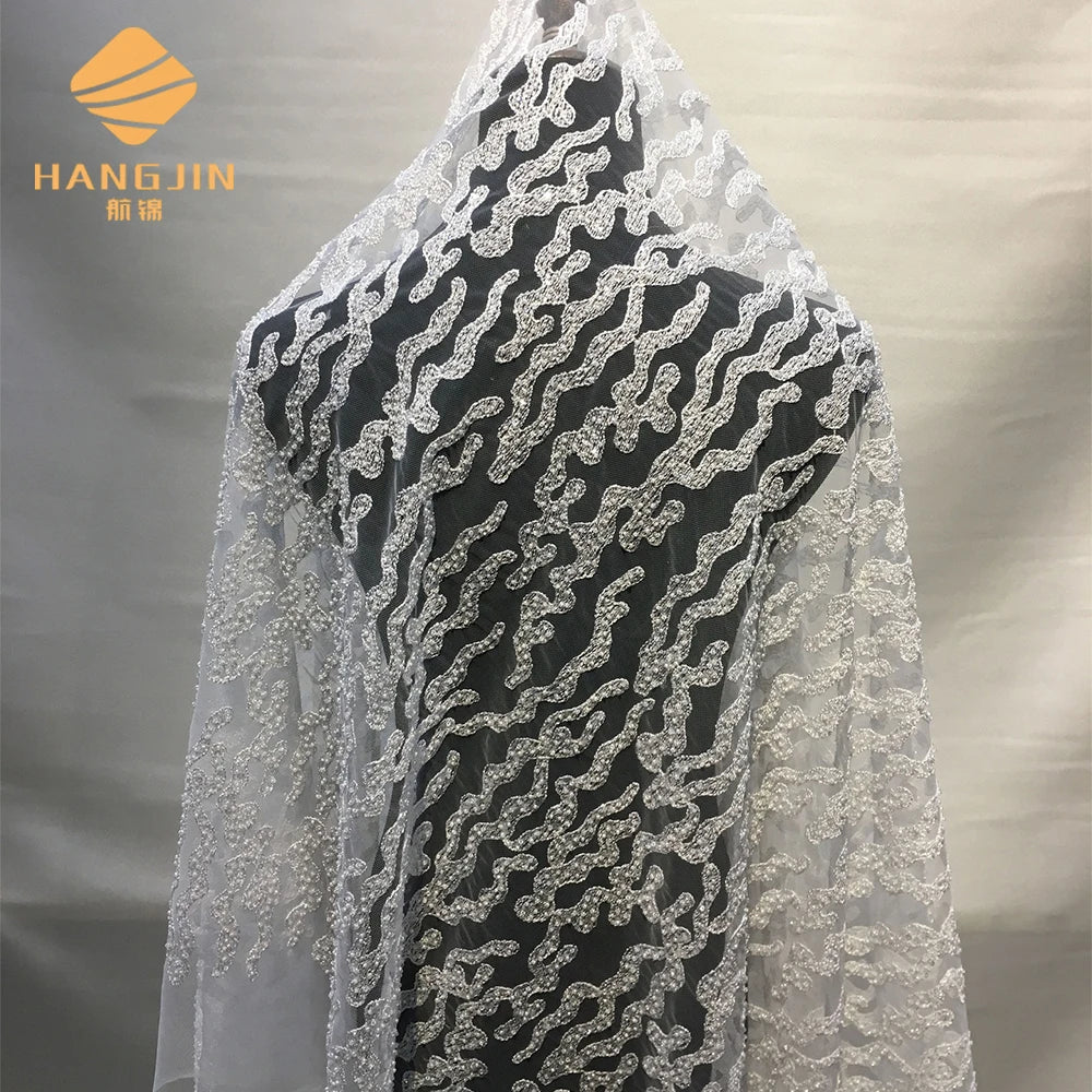 3D Beaded Embroidered Lace Fabric for Wedding Dress Bridal Mesh Net Wedding Lace Fabric Embroidered Tulle Fabric