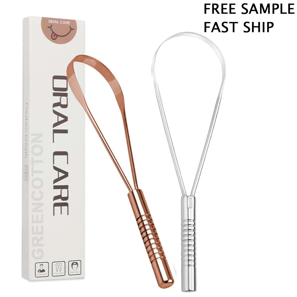 Custom Logo Stainless Steel Tongue Cleaner Tongue Scraper Oral Care Tool Tongue Brush Round Tongue Scraper