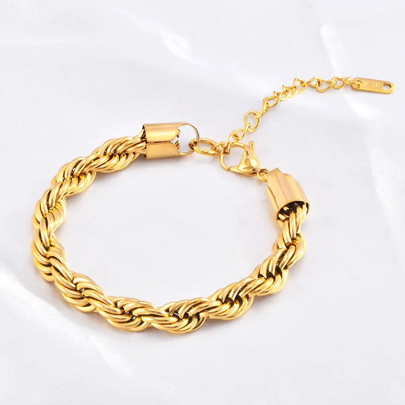 Hot Sale Fashion Stainless Steel Jewelry Wholesale Gold Plated Twisted Rope Chain Bangle Bracelet and Bracelet for Men Women