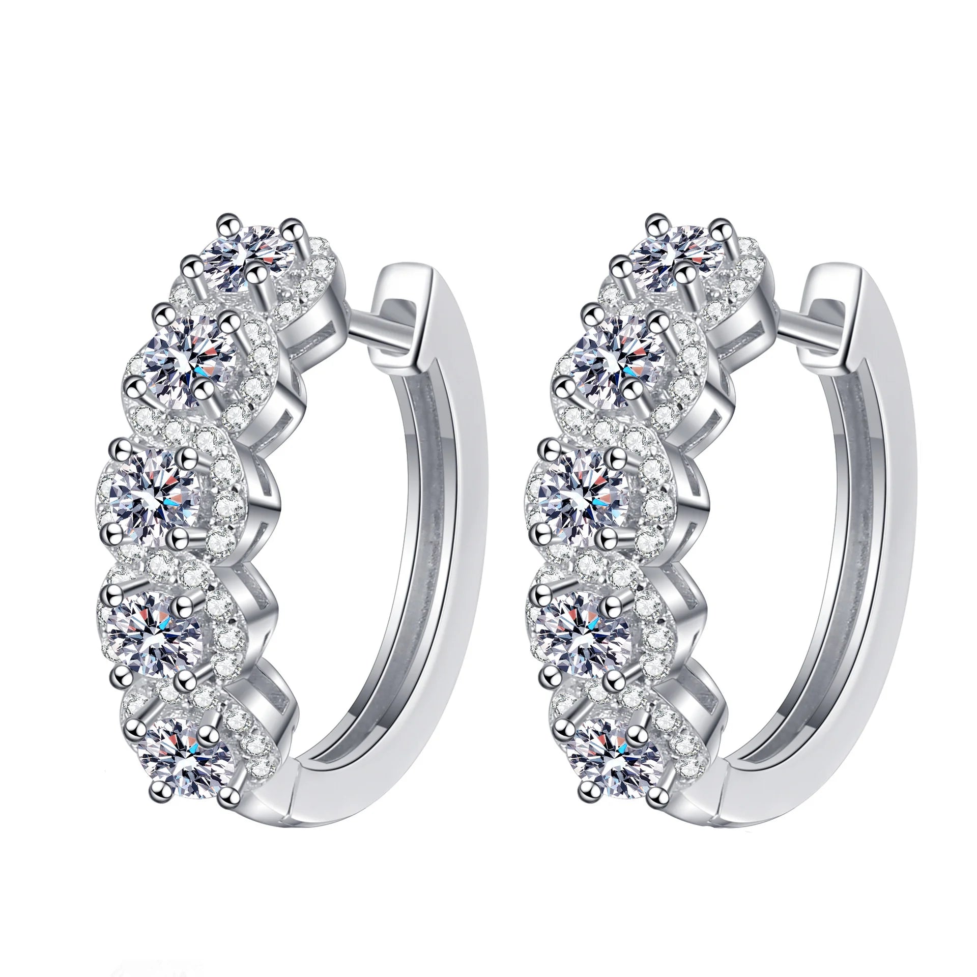Trendy Design Fashion Hoop 3mm D Color Moissanite Earrings Fine Jewelry 925 Sterling Silver Moissanite Earrings for Women