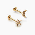 LOZRUNVE Fashion 925 Sterling Silver Gold Moon Star Thread Piercing Earring for Cartilage
