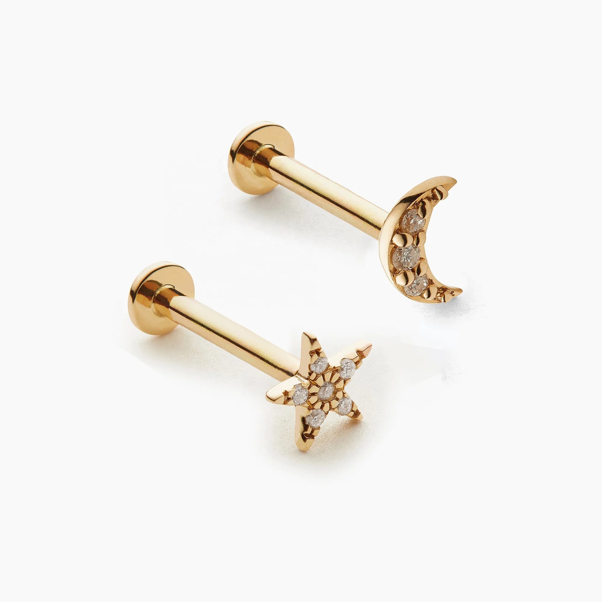 LOZRUNVE Fashion 925 Sterling Silver Gold Moon Star Thread Piercing Earring for Cartilage
