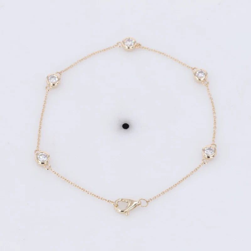 2024 Fashion 5 Stones Chain Link 10k 14k 18k Gold Bracelet 3 mm Round Cut DEF VS Loose Lab Grown Diamond Bracelet Jewelry