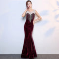 8288# New Banquet Long Slim-fit Elegant Fishtail Annual Meeting Host Velvet Rhinestone Evening Dress