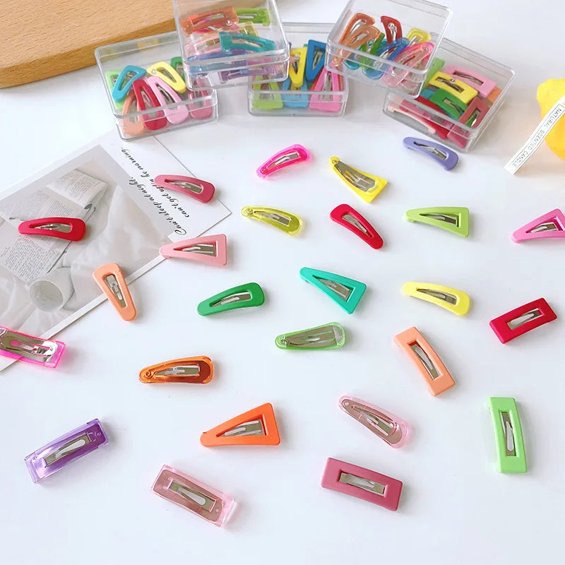 3.5cm 1.35 Inch  Mini Tear Drop Filigree Plastic Hair Clips Rectangle Kids Hairpins Sets Triangle Snap Clip 10PCS/box