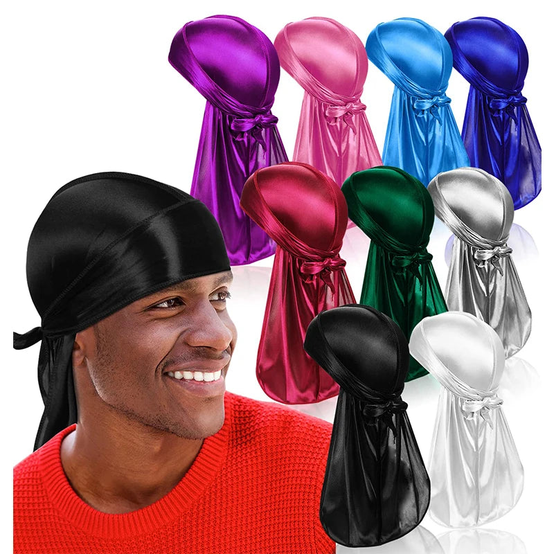 Wholesale RTS Fast Delivery Scarf Cap Pirate Hat Chemo Caps Durag Hat Muslim Women Turban Solid Color Silky Durag for Men